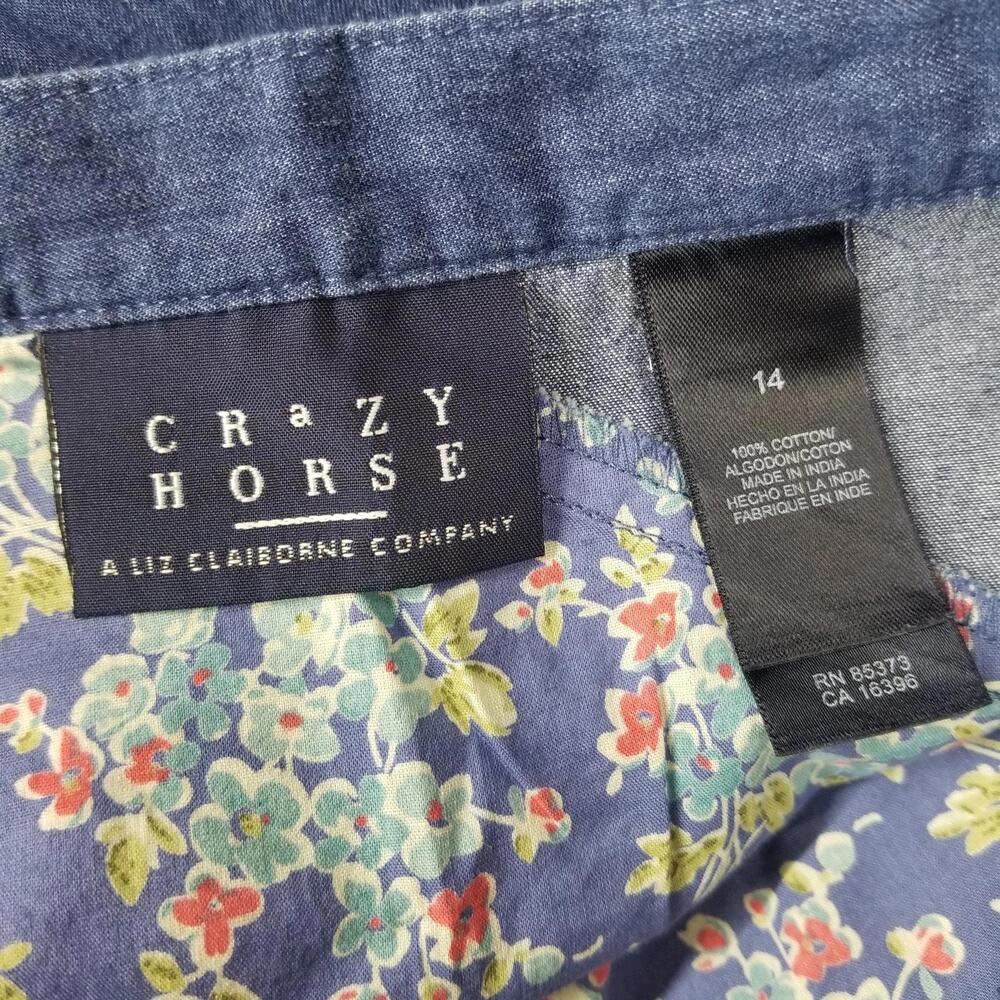 Crazy‎ Horse Cottage Floral Chambray Skirt Womens 14 Blue Pink - Picture 9 of 11